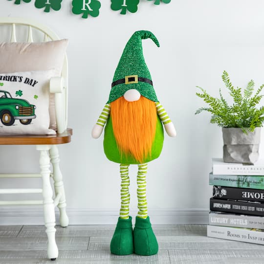Glitzhome® 40" St. Patrick's Telescoped Fabric Standing Gnome Décor